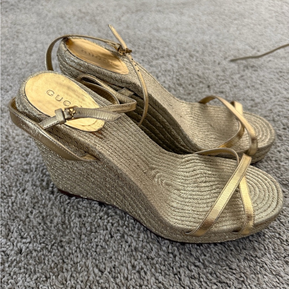Gucci Gold Wedge Sandals for Women